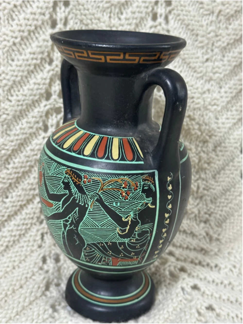 Hand Painted Greek Amphora Vase D Vassilopoulos Zeus Ganymedes Hestia 8.5”